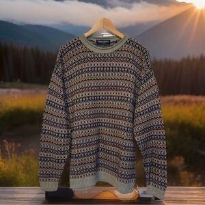 Brandini Sweater Men L‎ Brown Geometric Stripes Wool Blend Italy Classy